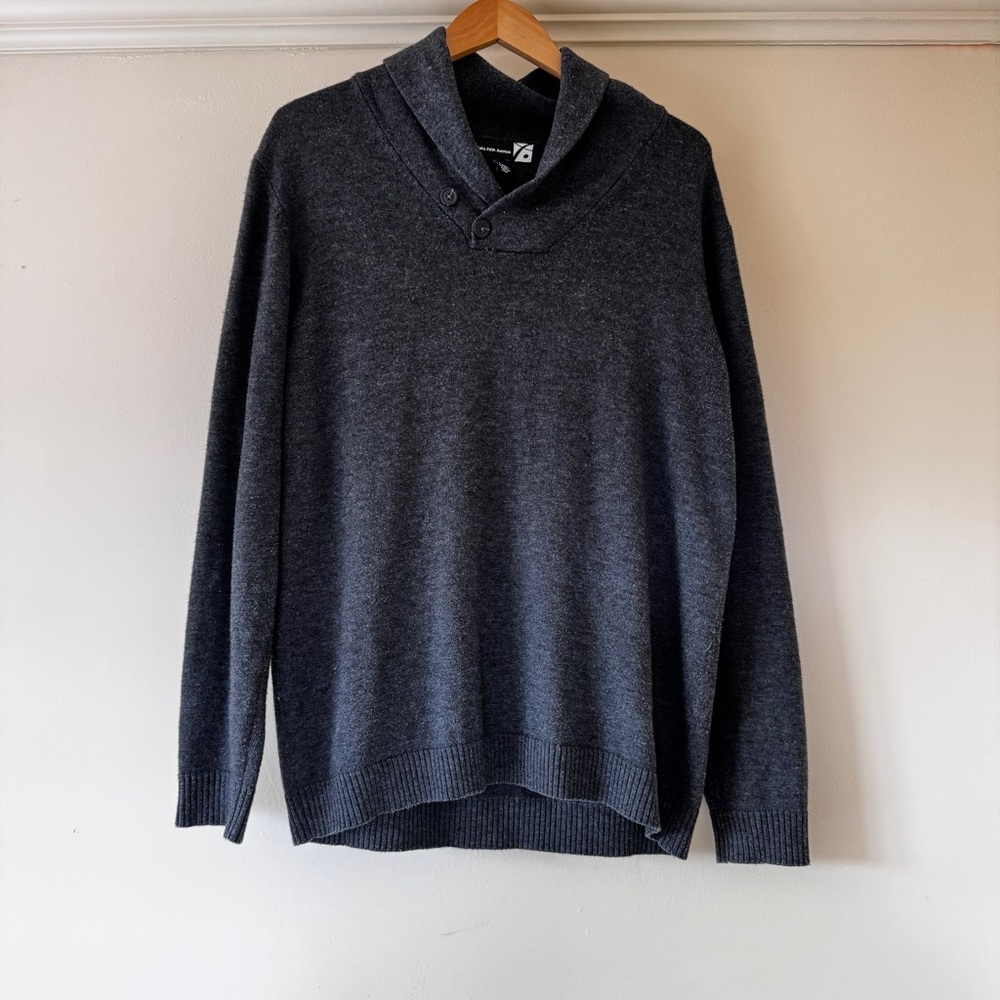 Saks Fifth Avenue Charcoal Shawl Neck Merino Blend Sweater